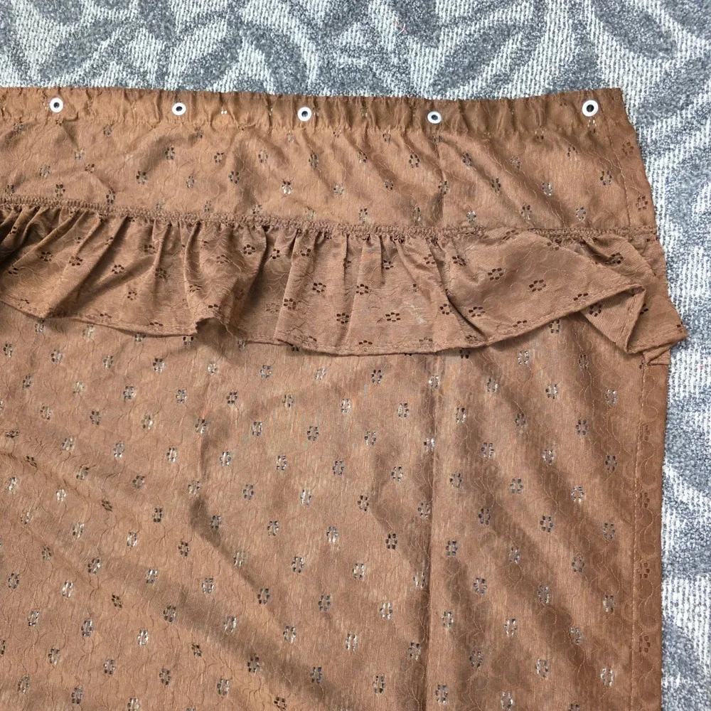 Vintage Brown Eyelet Ruffle Shower Curtain Valance Top Cottagecore 61x70